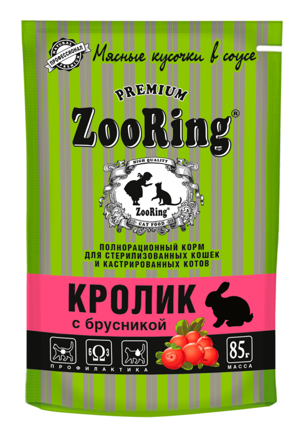 Zooring влажный корм для кошек Сочные кусочки в соусе Кролик с брусникой 85 г x 24 шт фото 1
