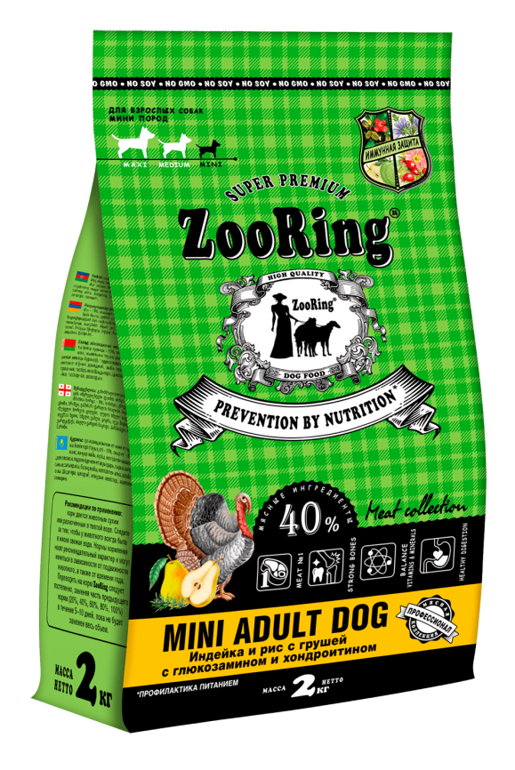 Zooring Mini Adult Dog Индейка и рис с грушей с глюкозамином и хондроитином 2 кг фото 1