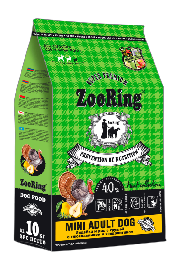 Zooring Mini Adult Dog Индейка и рис с грушей с глюкозамином и хондроитином 10 кг фото 1